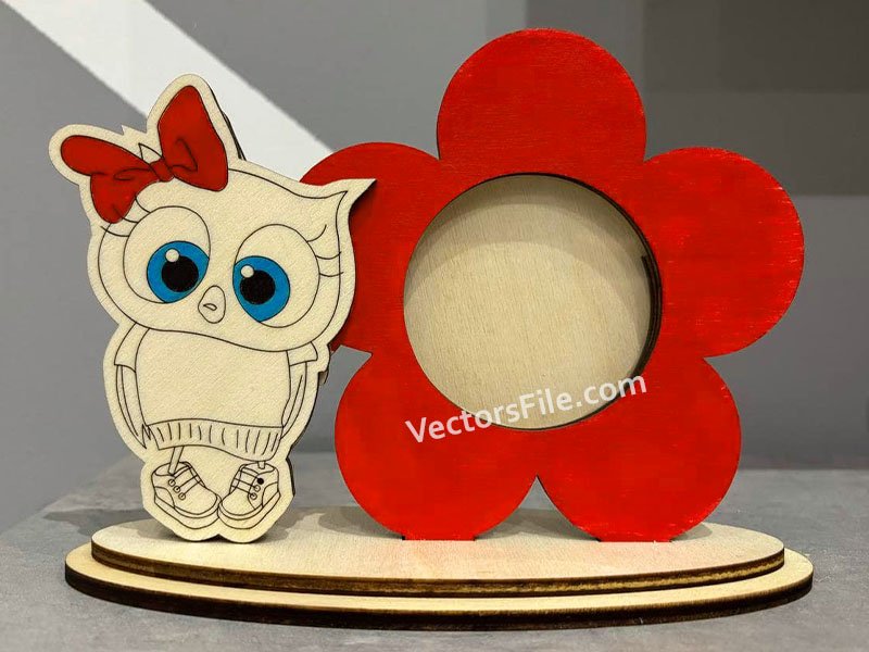 Laser Cut Owl Photo Frame Design for Kids