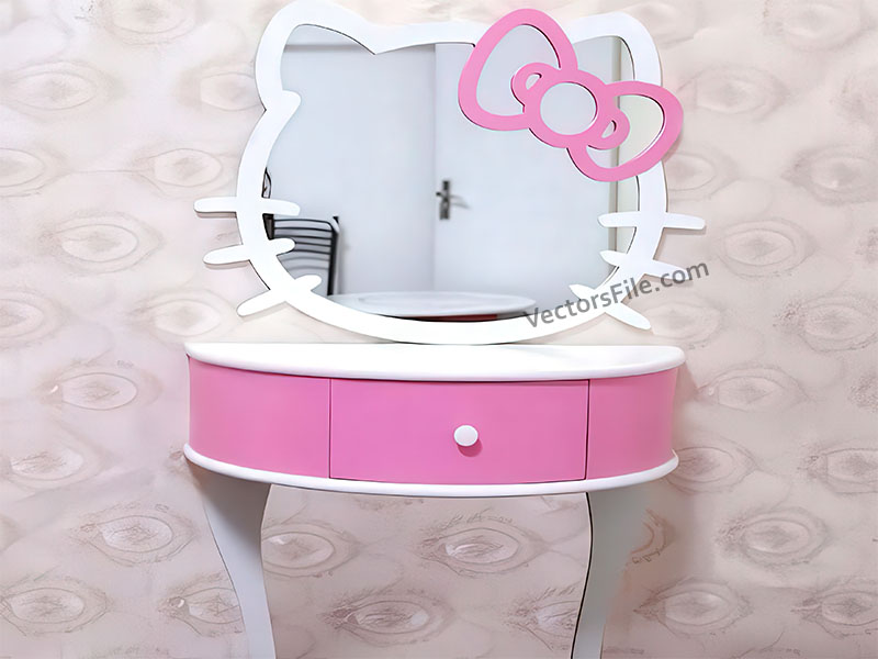 Kitty with Bow Laser Cut Mirror Frame for Kids Room Decor Idea