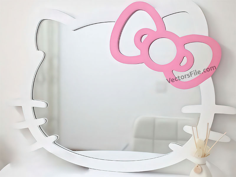 Kitty with Bow Laser Cut Mirror Frame for Kids Room Decor Idea