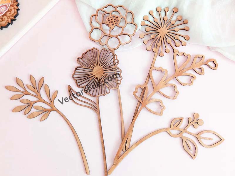 Laser Cut 3D Wooden Flower Design 20 Flowers Bundle
