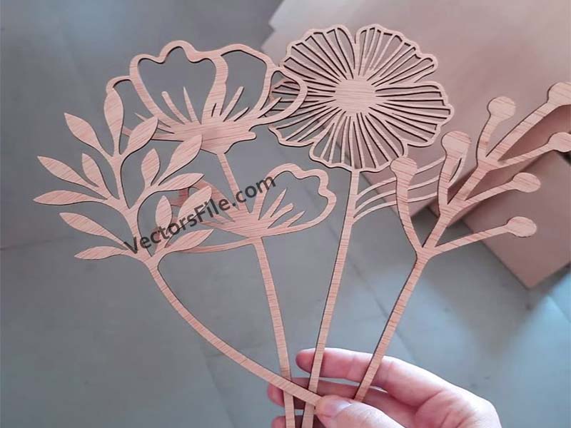 Laser Cut 3D Wooden Flower Design 20 Flowers Bundle