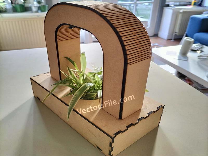 Laser Cut Wooden Plant Holder with Spotlight Design
