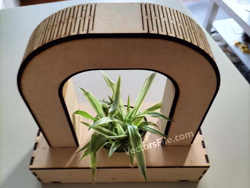 Laser Cut Wooden Plant Holder with Spotlight Design