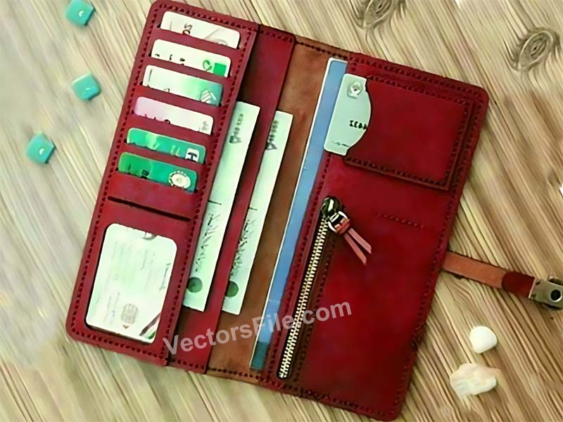 Laser Cut Long Wallet Leather Pattern Template