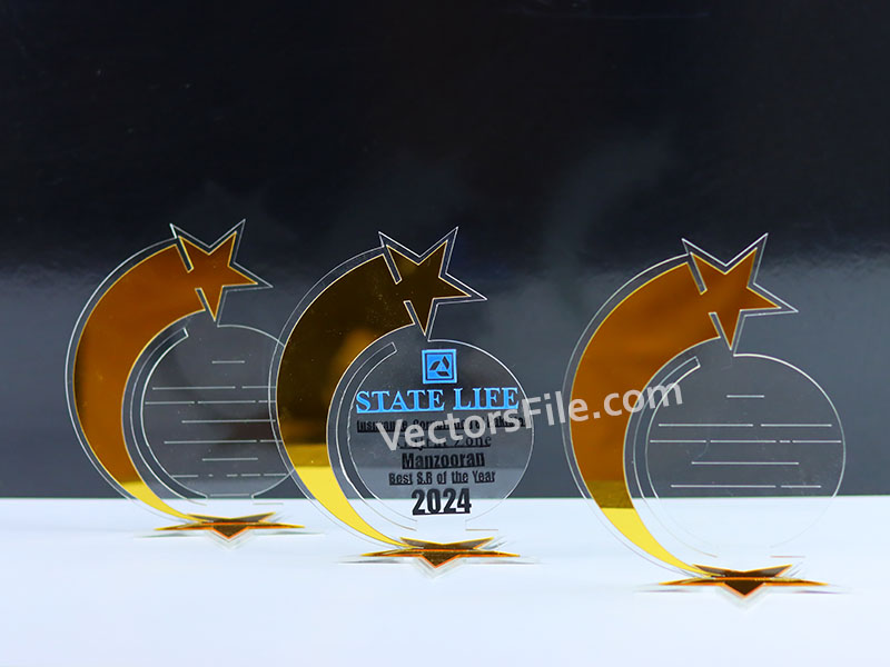 Shining Star Pattern Laser Cut Acrylic Award Trophy Design