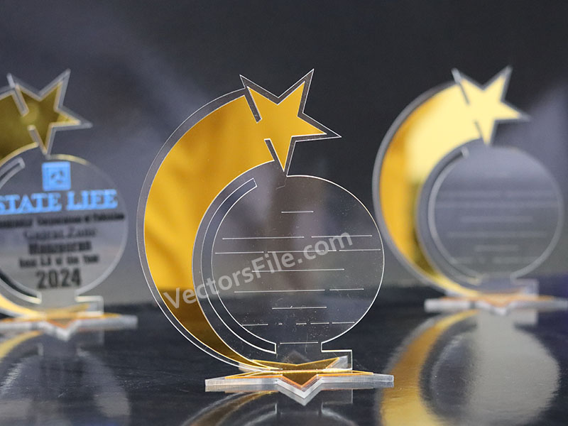 Shining Star Pattern Laser Cut Acrylic Award Trophy Design