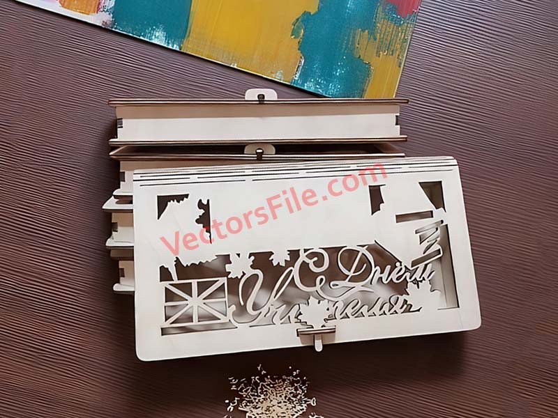 Laser Cut Wooden Book Shape Gift Box Template