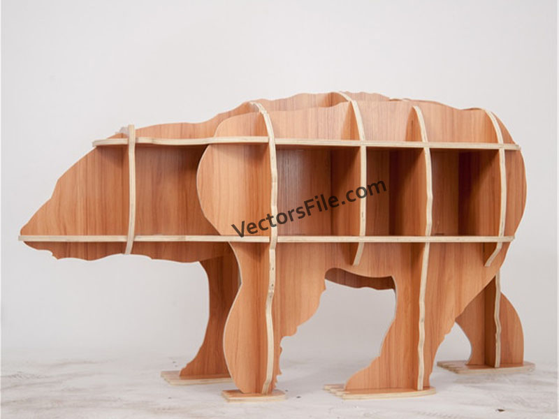 Laser Cut Wooden Bear Display Shelf Animal Bookshelf Template