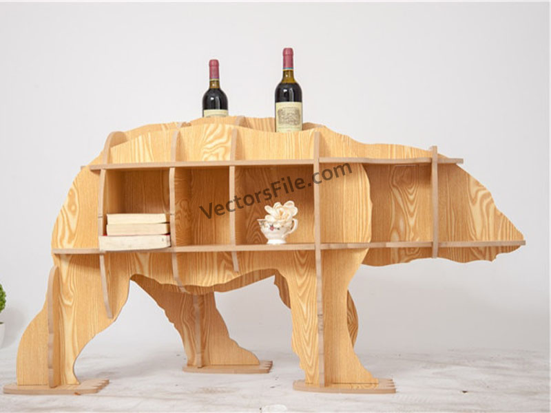 Laser Cut Wooden Bear Display Shelf Animal Bookshelf Template