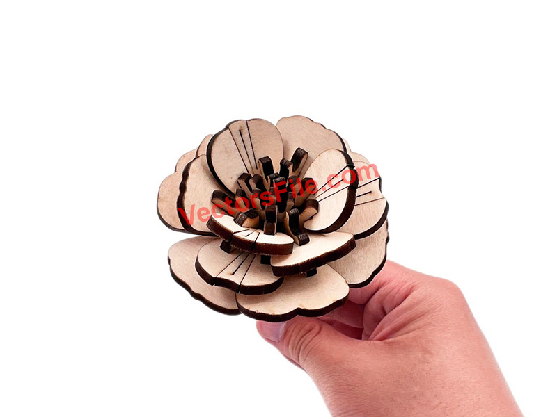 Laser Cut 3D Wooden Rose Flower Design