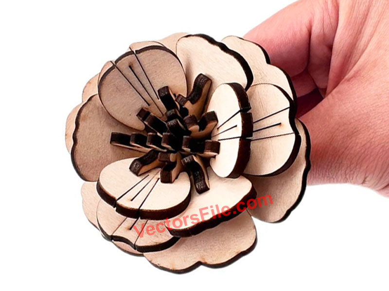 Laser Cut 3D Wooden Rose Flower Design