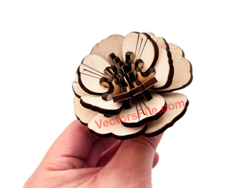Laser Cut 3D Wooden Rose Flower Design