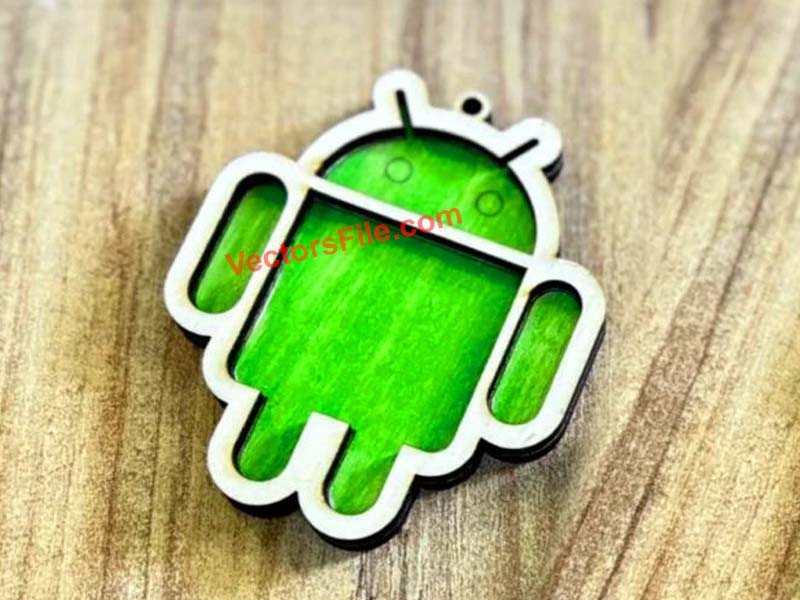 Laser Cut Android Logo Wooden Keychain Template