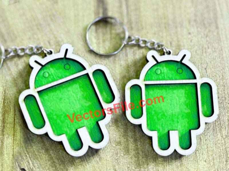 Laser Cut Android Logo Wooden Keychain Template