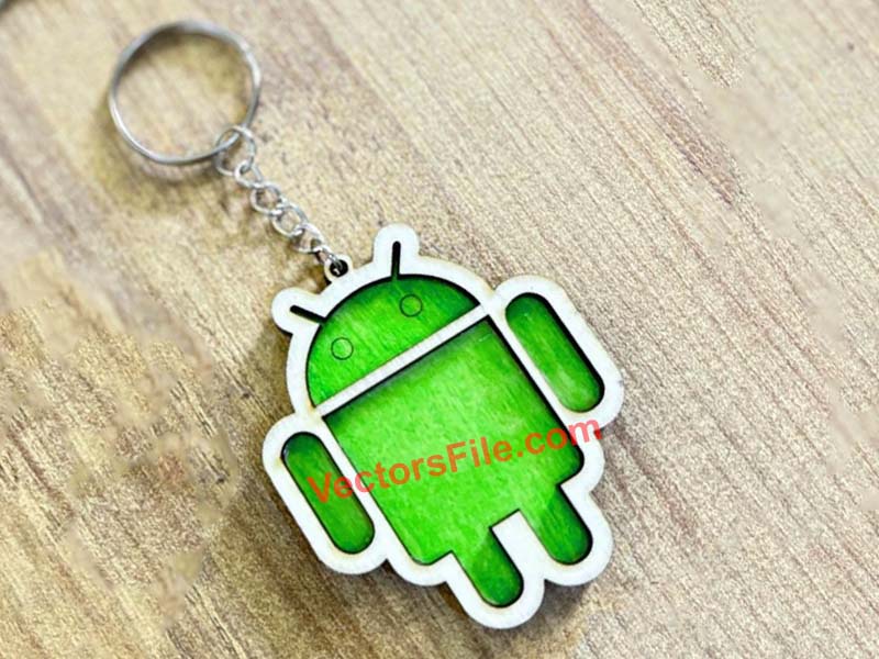 Laser Cut Android Logo Wooden Keychain Template