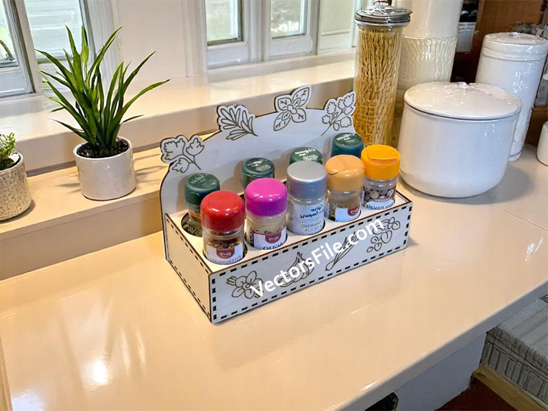 Laser Cut Wooden Spice Rack Kitchen Organizer Stand