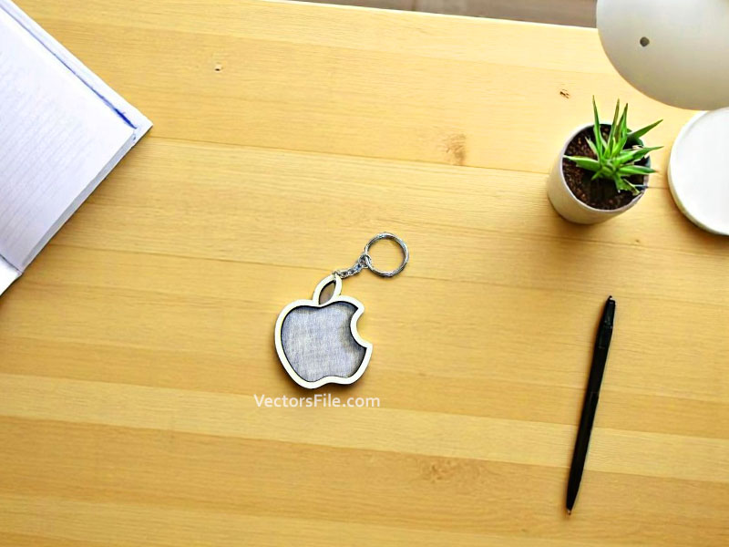 Laser Cut Apple Logo Wooden Keychain Design