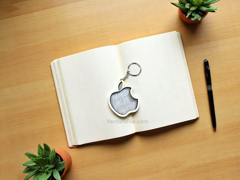 Laser Cut Apple Logo Wooden Keychain Design