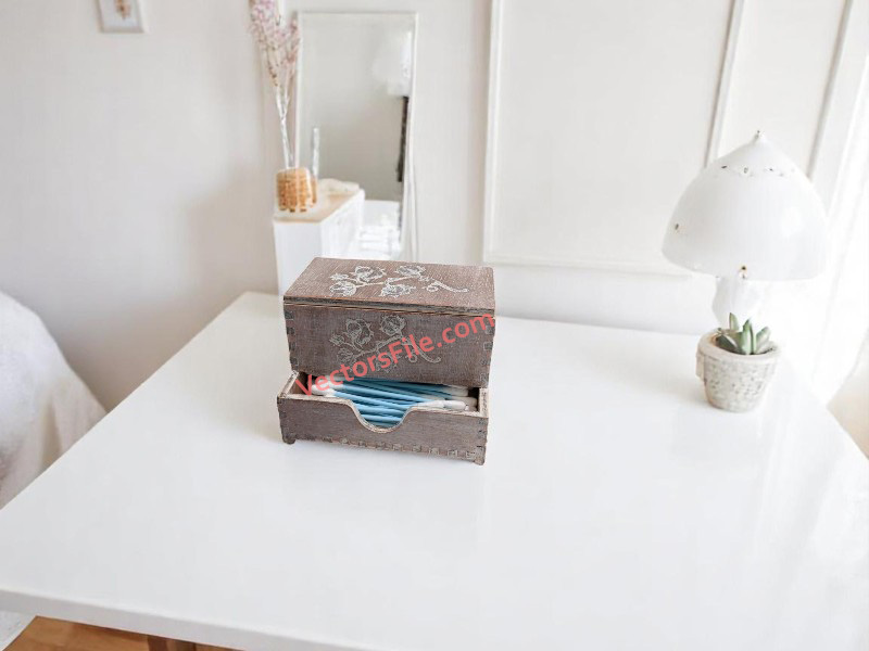 Laser Cut Cotton Buds Holder Wooden Cotton Swabs Storage Box Template