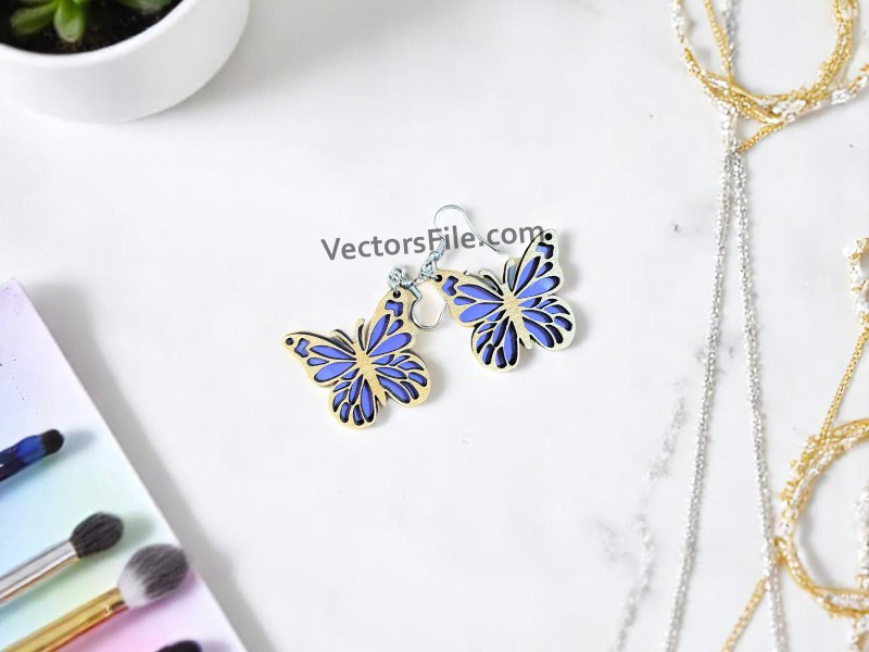 Laser Cut Butterfly Earrings Design Wooden Jewelry Template
