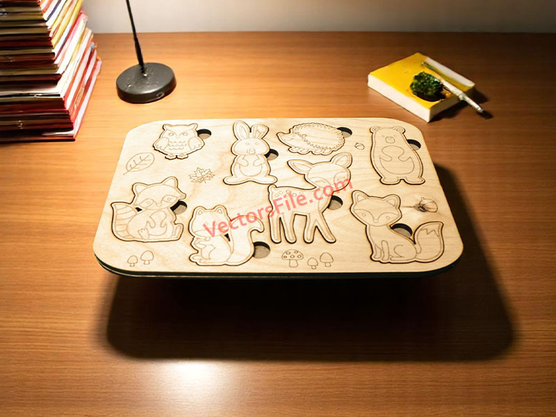 Laser Cut Kids Educational Animal Puzzle Board