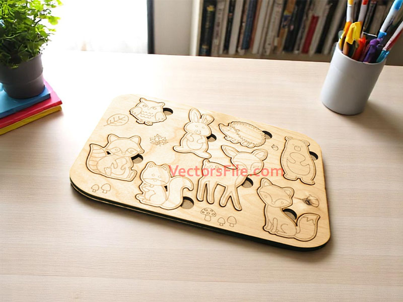 Laser Cut Kids Educational Animal Puzzle Board