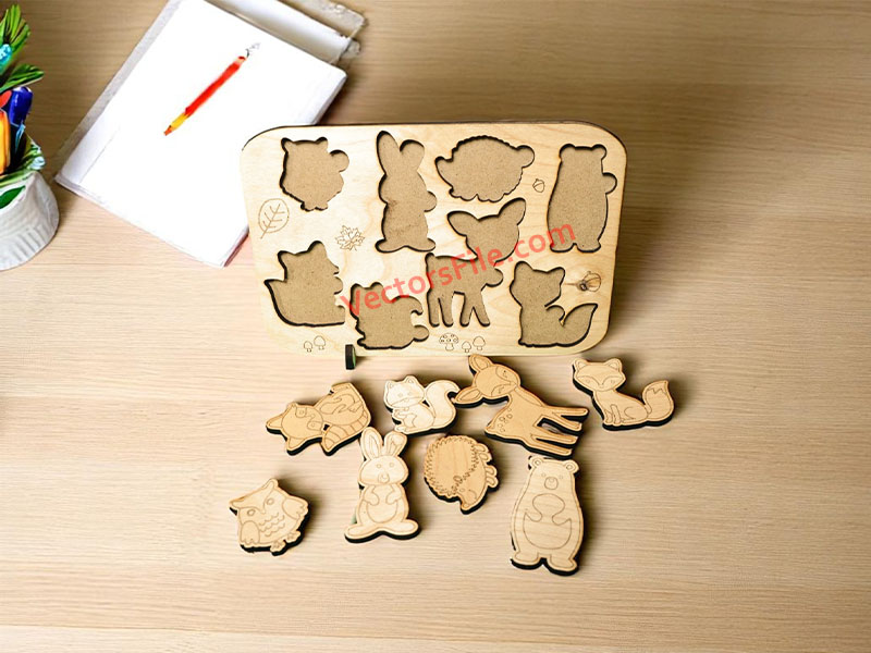 Laser Cut Kids Educational Animal Puzzle Board