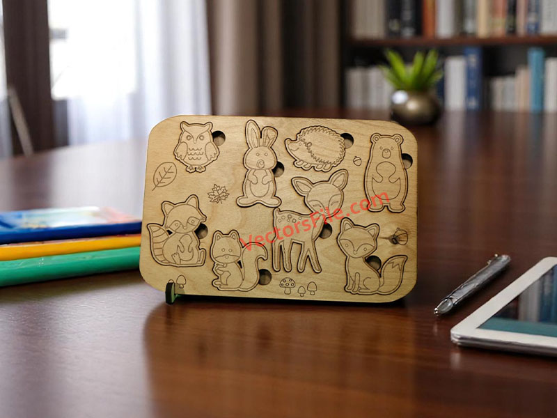 Laser Cut Kids Educational Animal Puzzle Board