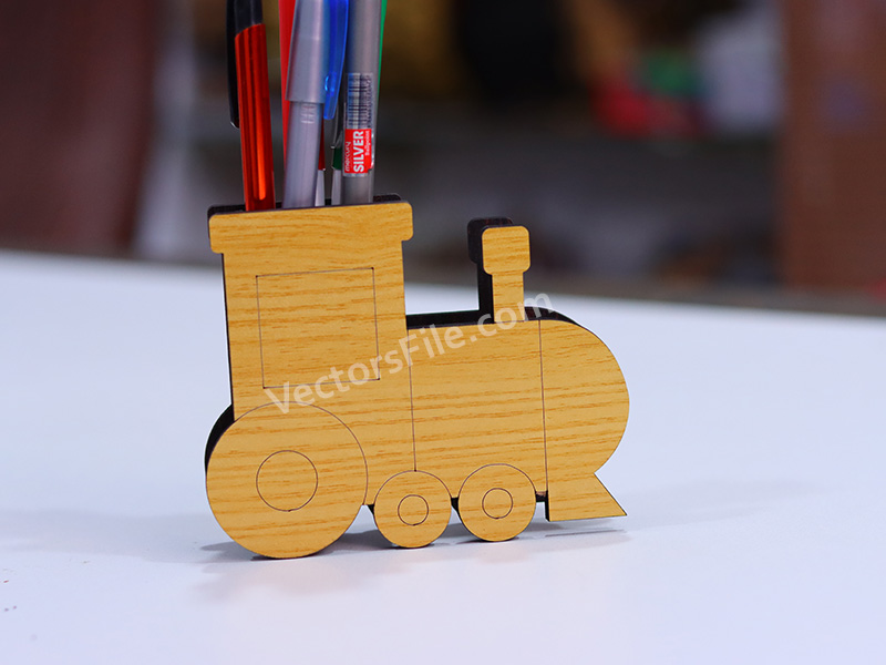 Laser Cut Locomotive Pen and Pencil Holder for Kids
