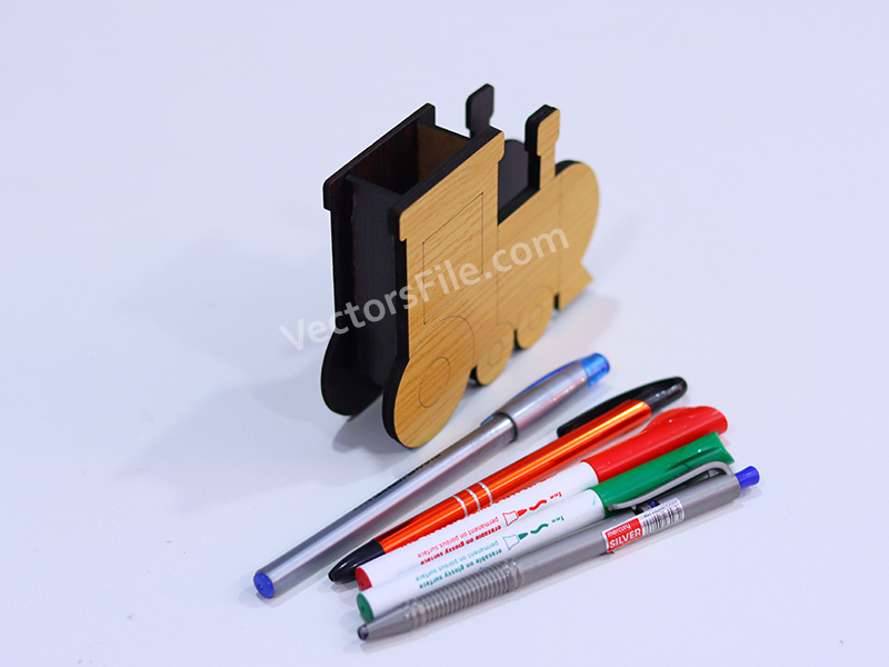 Laser Cut Locomotive Pen and Pencil Holder for Kids