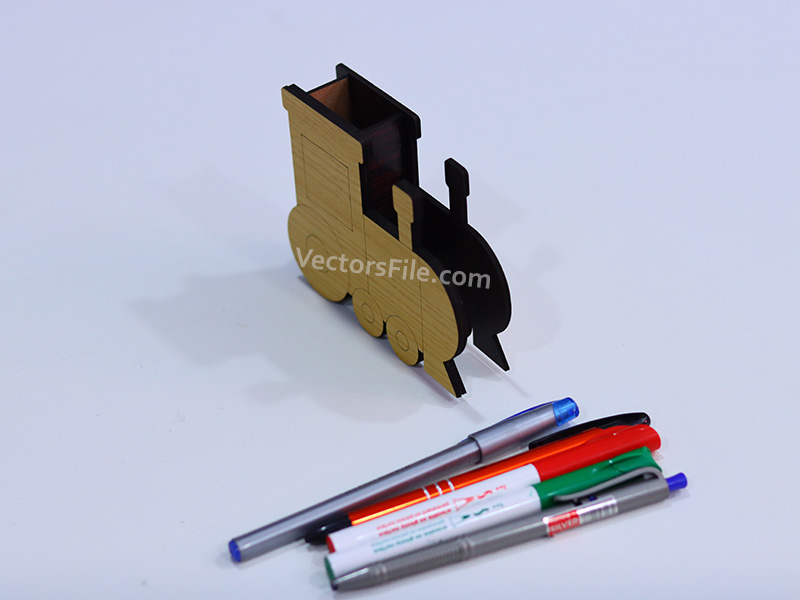Laser Cut Locomotive Pen and Pencil Holder for Kids
