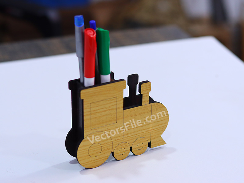 Laser Cut Locomotive Pen and Pencil Holder for Kids