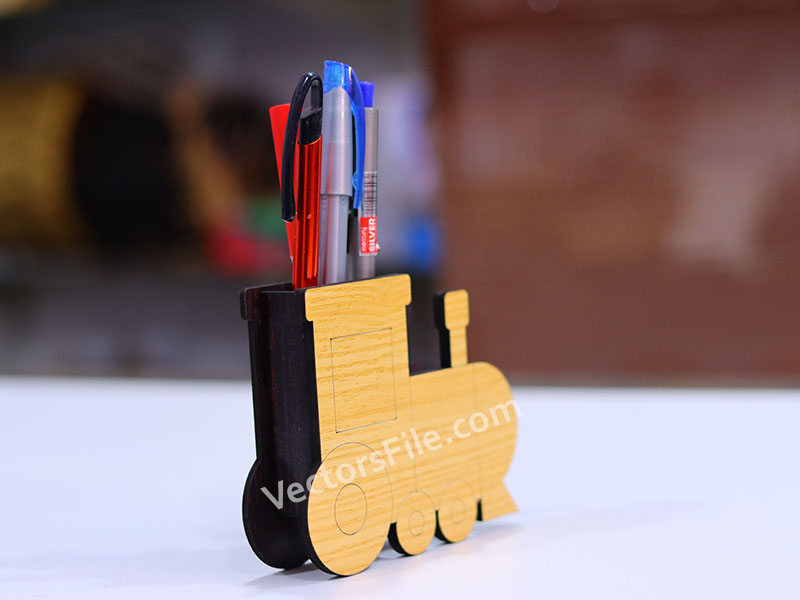 Laser Cut Locomotive Pen and Pencil Holder for Kids