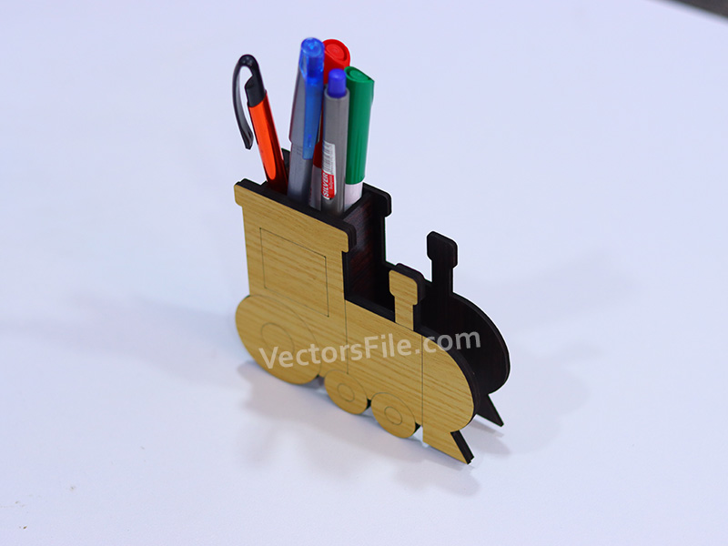 Laser Cut Locomotive Pen and Pencil Holder for Kids