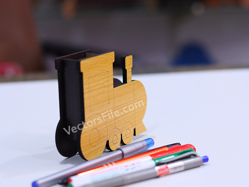 Laser Cut Locomotive Pen and Pencil Holder for Kids