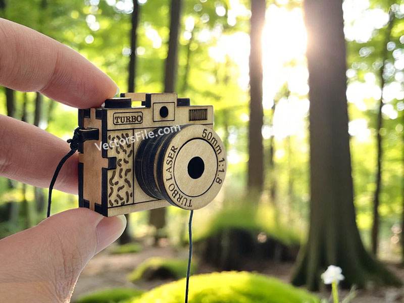 Laser Cut 3D Miniature Toy Camera Keychain Design