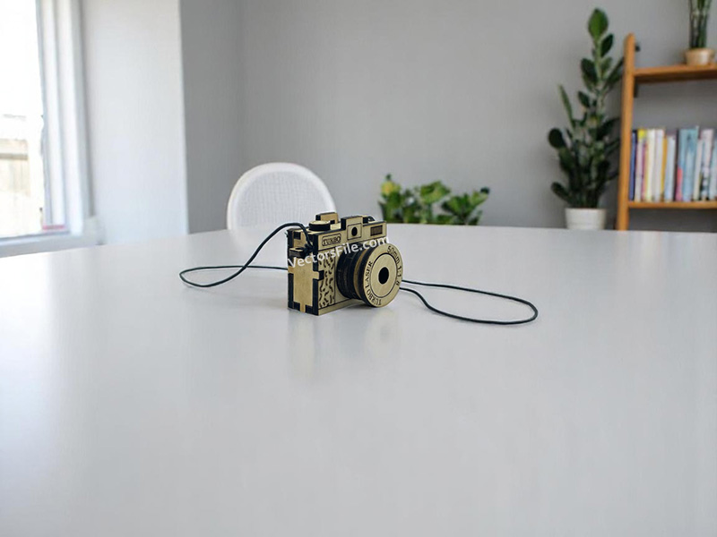 Laser Cut 3D Miniature Toy Camera Keychain Design