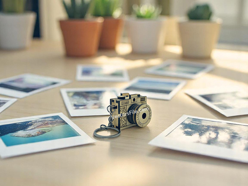 Laser Cut 3D Miniature Toy Camera Keychain Design