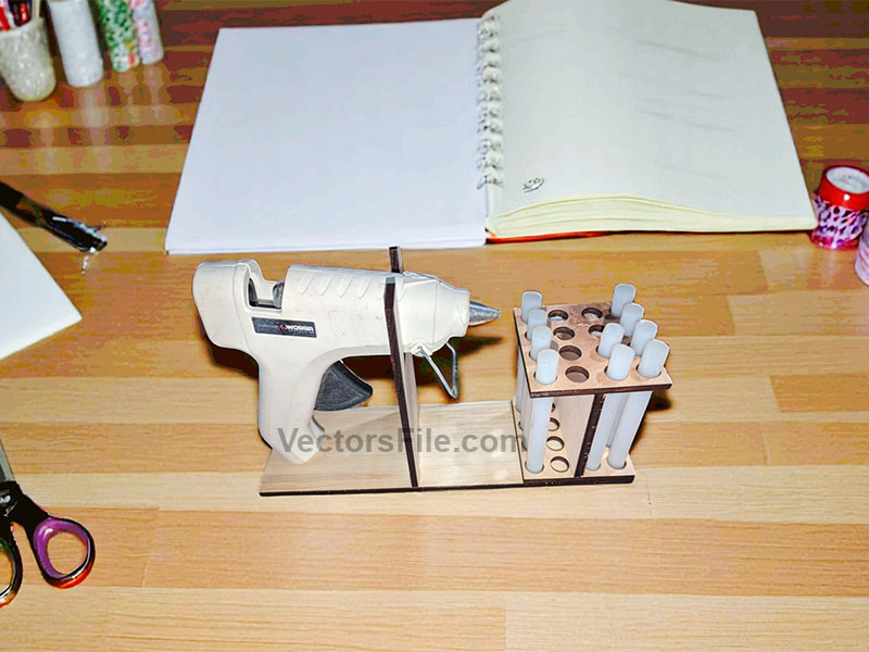 Laser Cut Wooden Hot Glue Gun Holder with Glue Stick Organizer