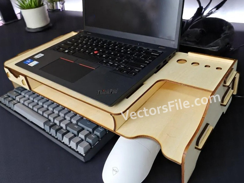 Laser Cut Multifunctional Wooden Laptop Stand with Keyboard and Mouse Tray