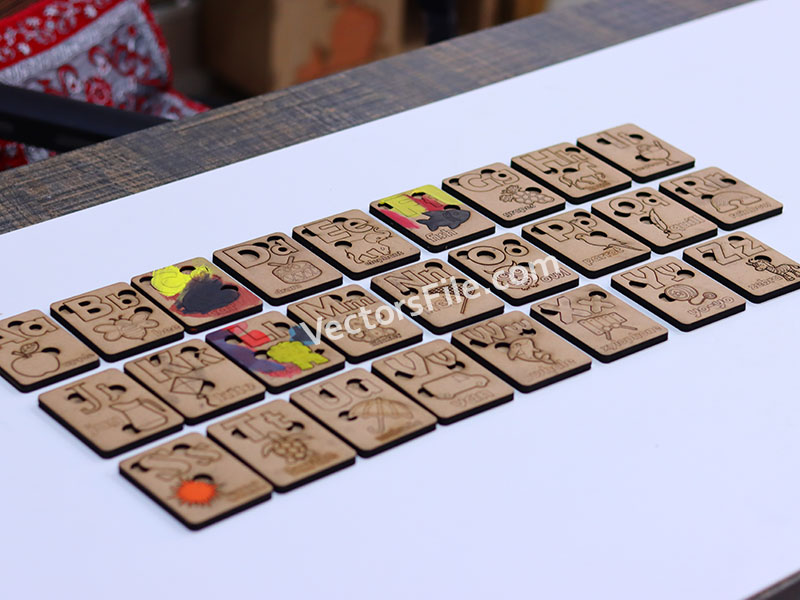 Laser Cut Educational Blocks Small and Capital Aa to Zz Alphabet Letter with Pictures