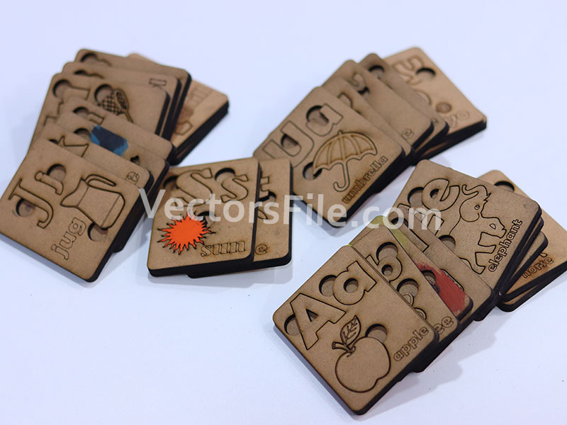 Laser Cut Educational Blocks Small and Capital Aa to Zz Alphabet Letter with Pictures