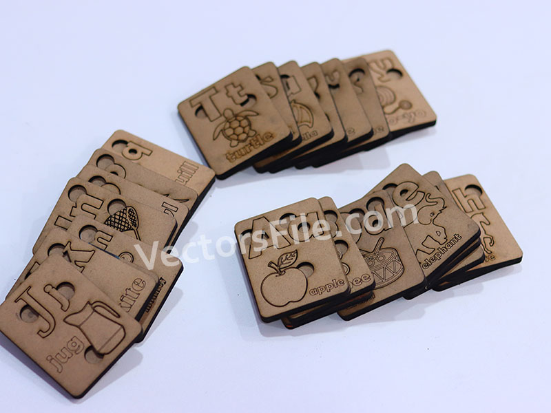 Laser Cut Educational Blocks Small and Capital Aa to Zz Alphabet Letter with Pictures