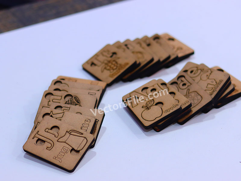 Laser Cut Educational Blocks Small and Capital Aa to Zz Alphabet Letter with Pictures