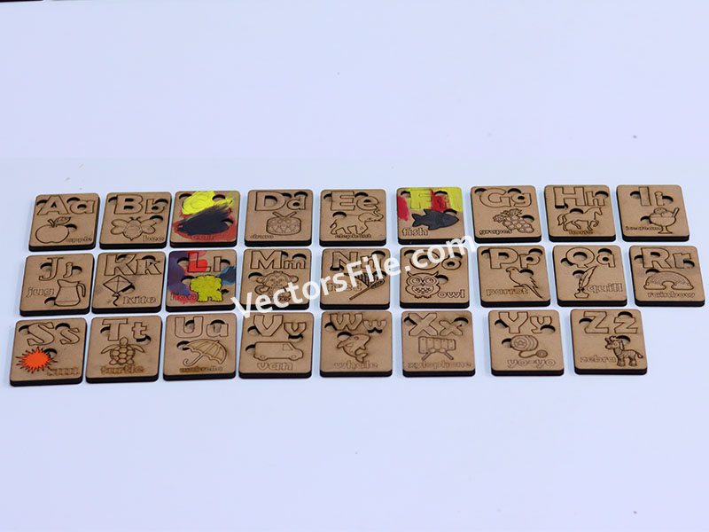 Laser Cut Educational Blocks Small and Capital Aa to Zz Alphabet Letter with Pictures