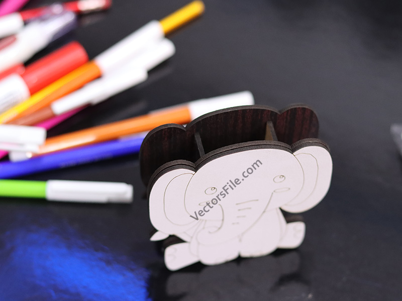 Laser Cut Kids Pencil and Pen Holder Elephant Shape Stand Template