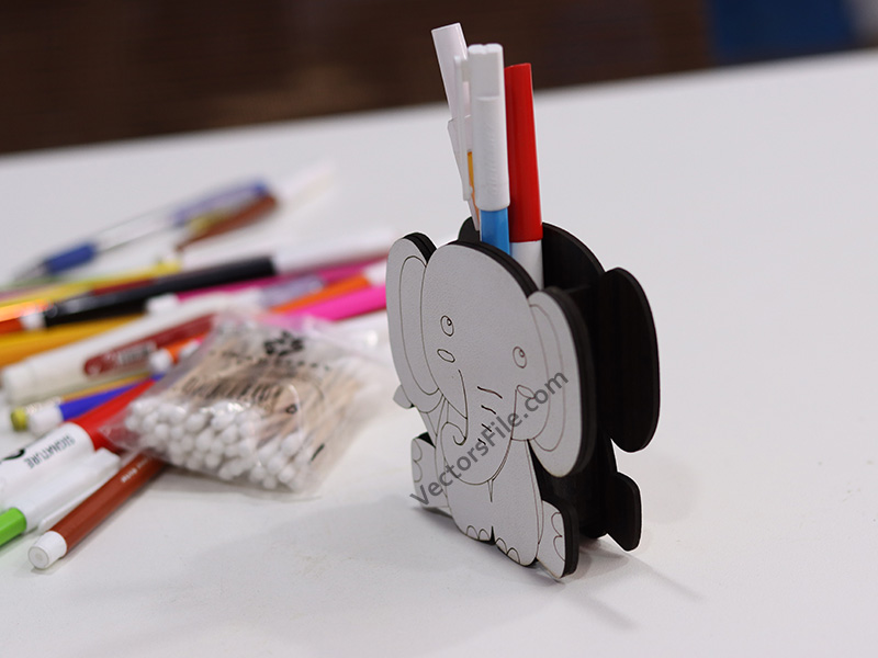 Laser Cut Kids Pencil and Pen Holder Elephant Shape Stand Template