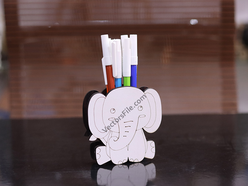 Laser Cut Kids Pencil and Pen Holder Elephant Shape Stand Template