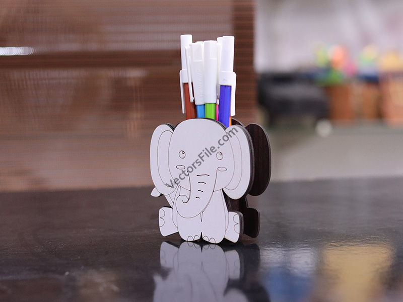 Laser Cut Kids Pencil and Pen Holder Elephant Shape Stand Template