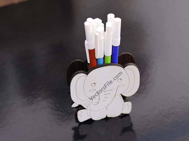 Laser Cut Kids Pencil and Pen Holder Elephant Shape Stand Template